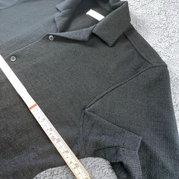 Zara Black Textured Knit Button Up Camp Collar Shirt Short Sleeve 7545/475 M - Picture 4 of 6